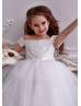 Beaded Off Shoulder Ivory Lace Tulle Flower Girl Dress